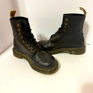 Dr. Martens Black Leather Boots with Yellow Accents